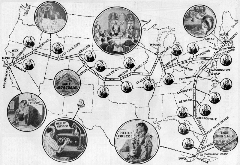 Illustration for article titled Hello Frisco! A 1924 Map of The First Coast-to-Coast Radio Broadcast